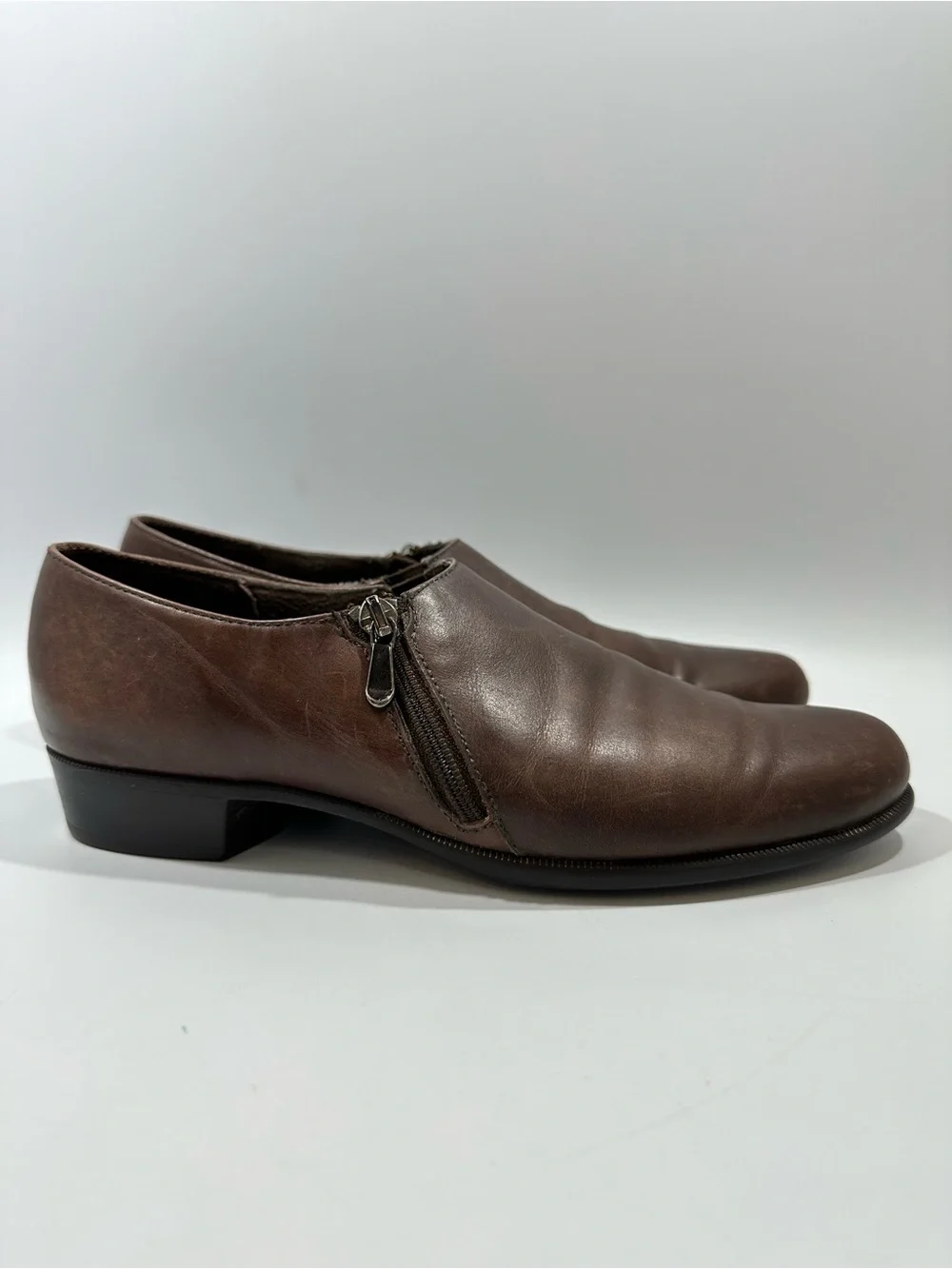 Munro American Brown Leather Side Zip Comfort Shoes Made USA Women 7.5 SS
